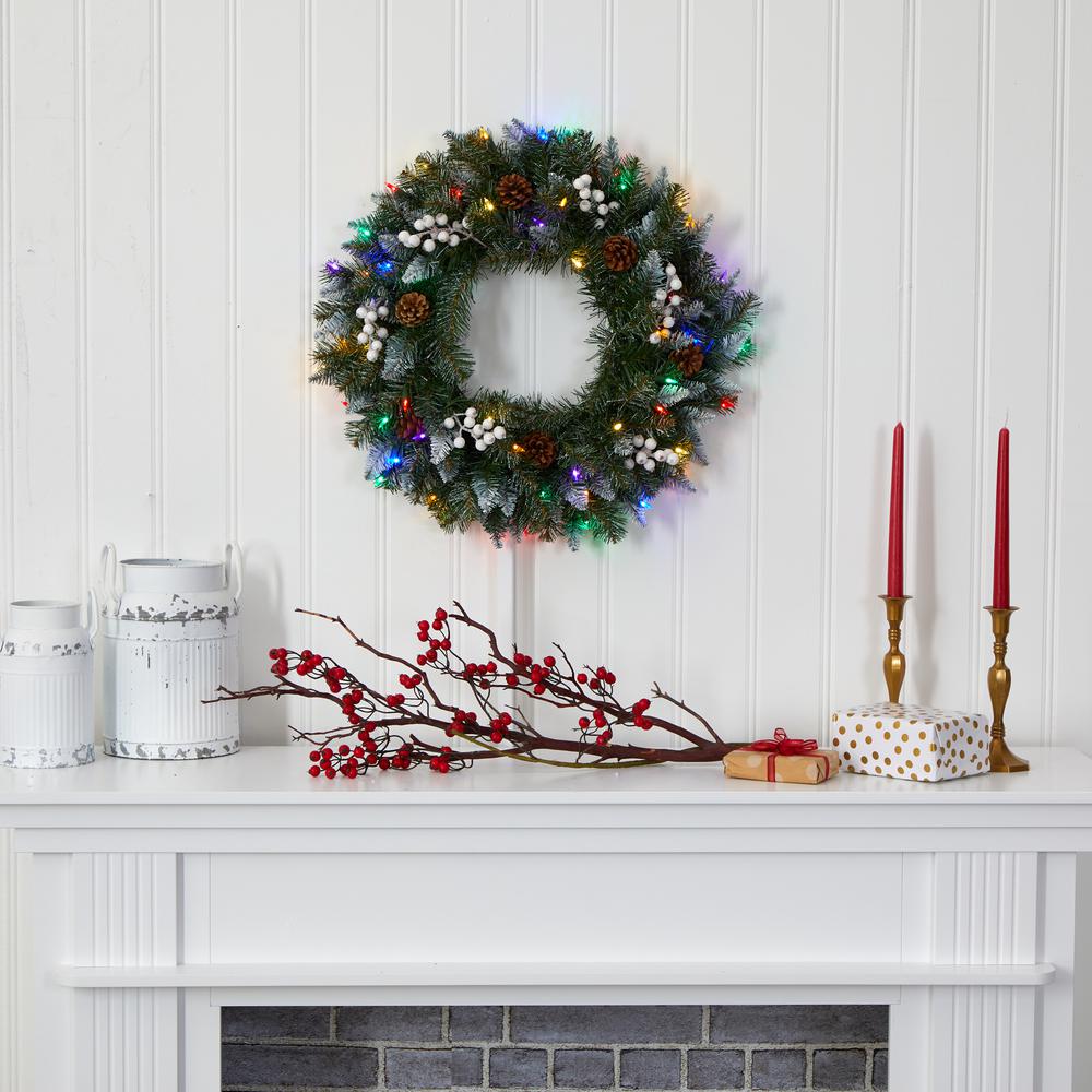 Snow Tipped Artificial Christmas Wreath with 50 Multicolored LED Lights. Picture 4