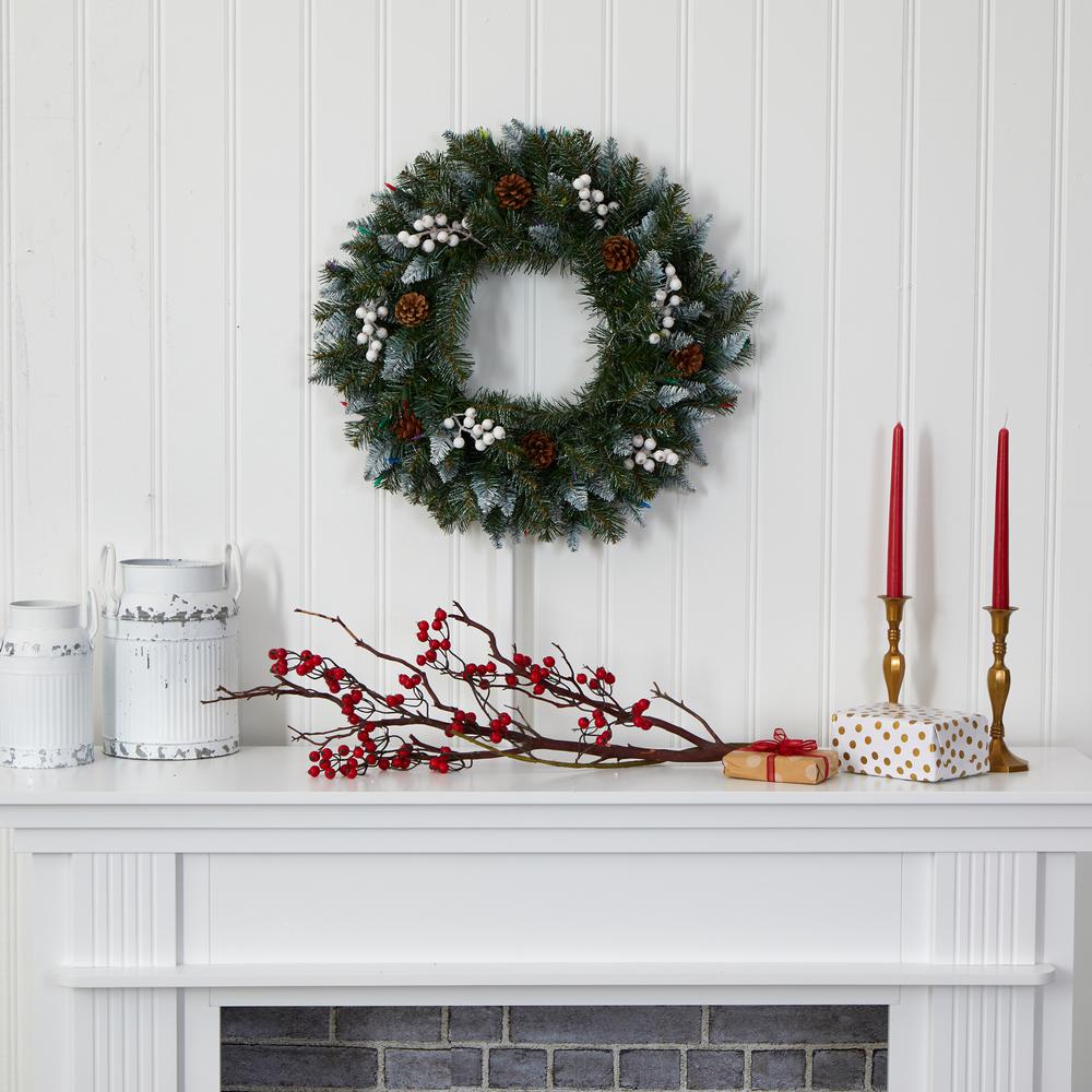 Snow Tipped Artificial Christmas Wreath with 50 Multicolored LED Lights. Picture 5