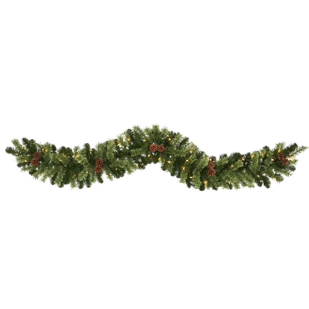 6ft. Christmas Artificial Garland with 50 Clear LED Lights and Pine Cones. Picture 5