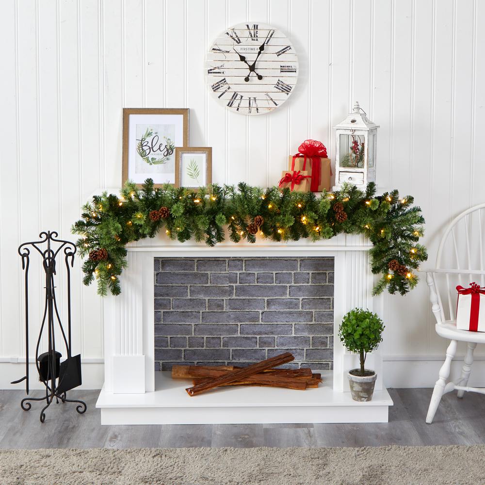 6ft. Christmas Artificial Garland with 50 Clear LED Lights and Pine Cones. Picture 4