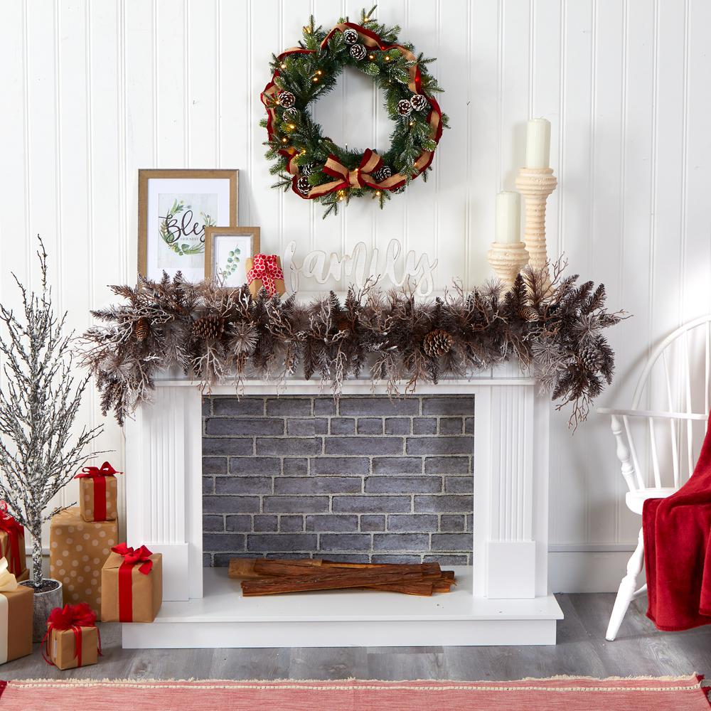 6ft. Flocked Artificial Christmas Garland with 50 White Warm LED Lights and Pine Cones. Picture 4