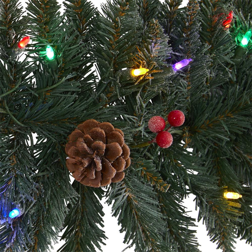 6ft. Snow Dusted Artificial Christmas Garland with 50 Multicolored LED Lights, Berries and Pinecones. Picture 3