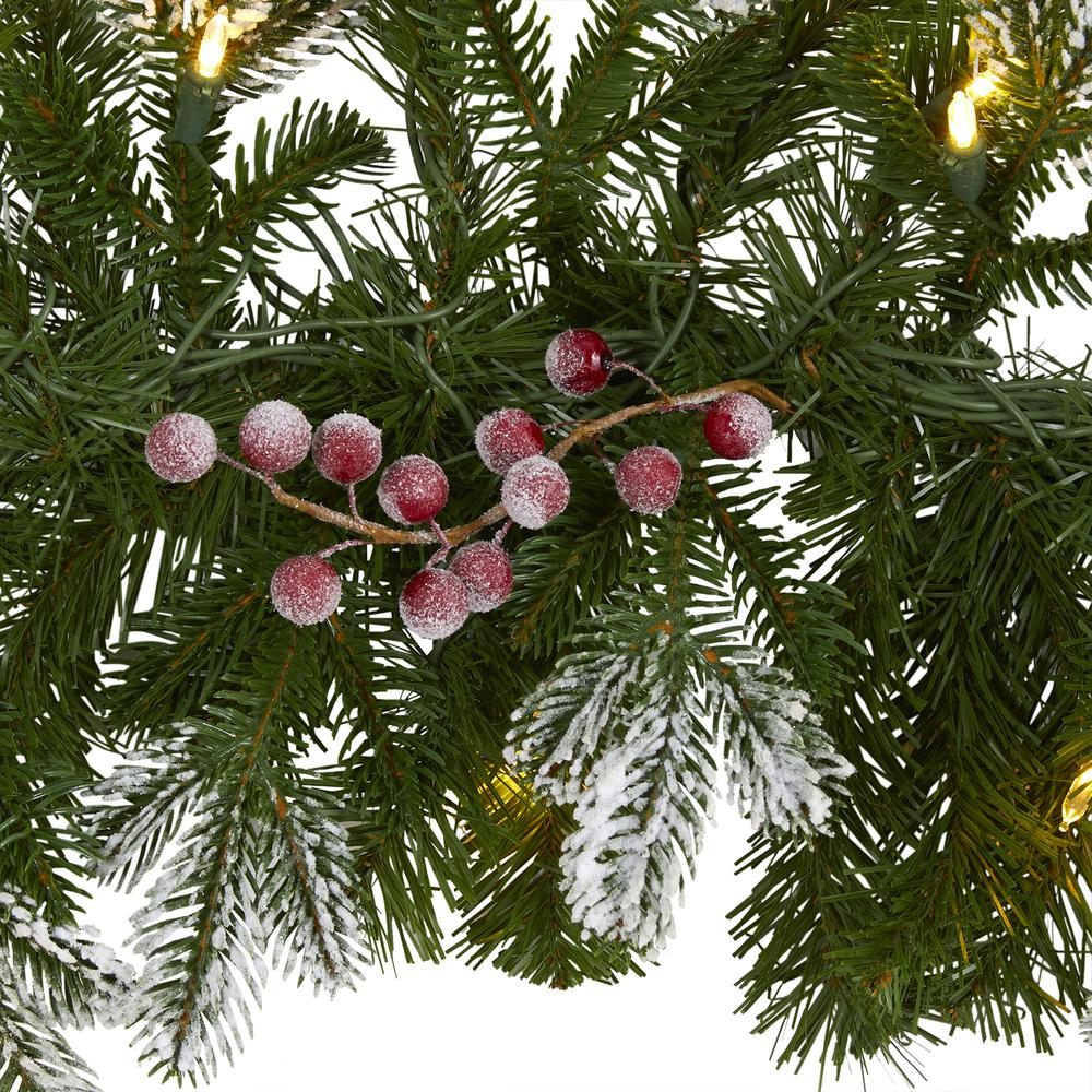 6ft. Snow Tipped Artificial Christmas Garland with 50 Warm White LED Lights and Berries. Picture 2