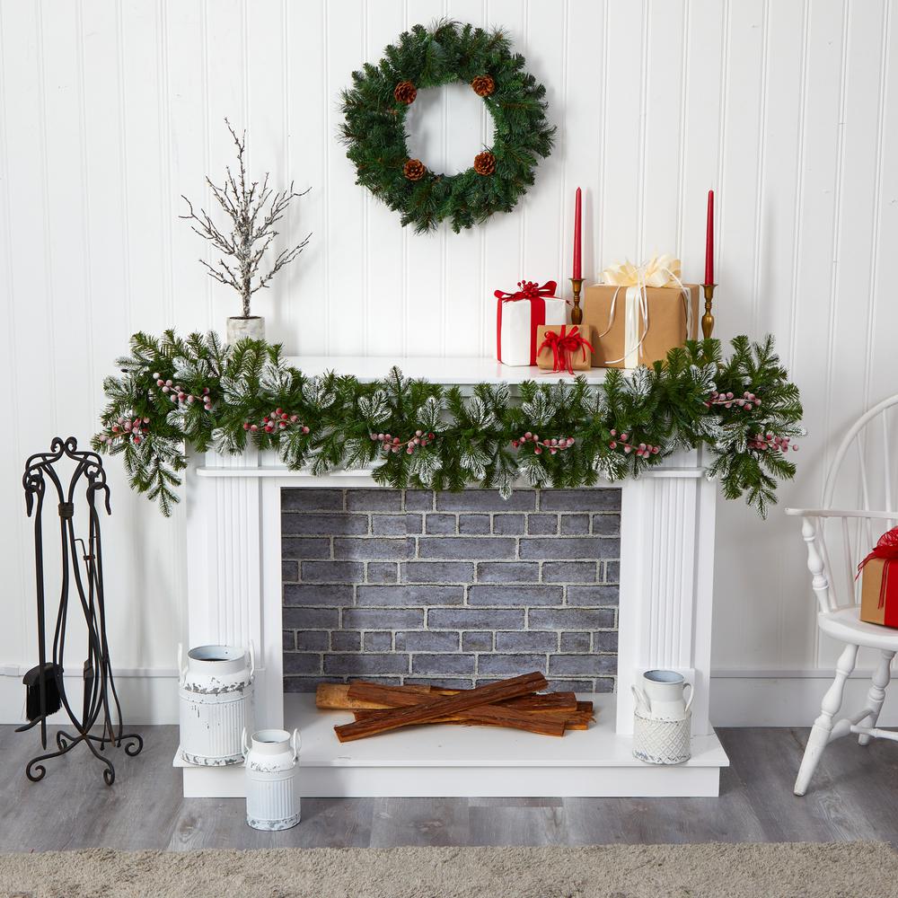 6ft. Snow Tipped Artificial Christmas Garland with 50 Warm White LED Lights and Berries. Picture 3