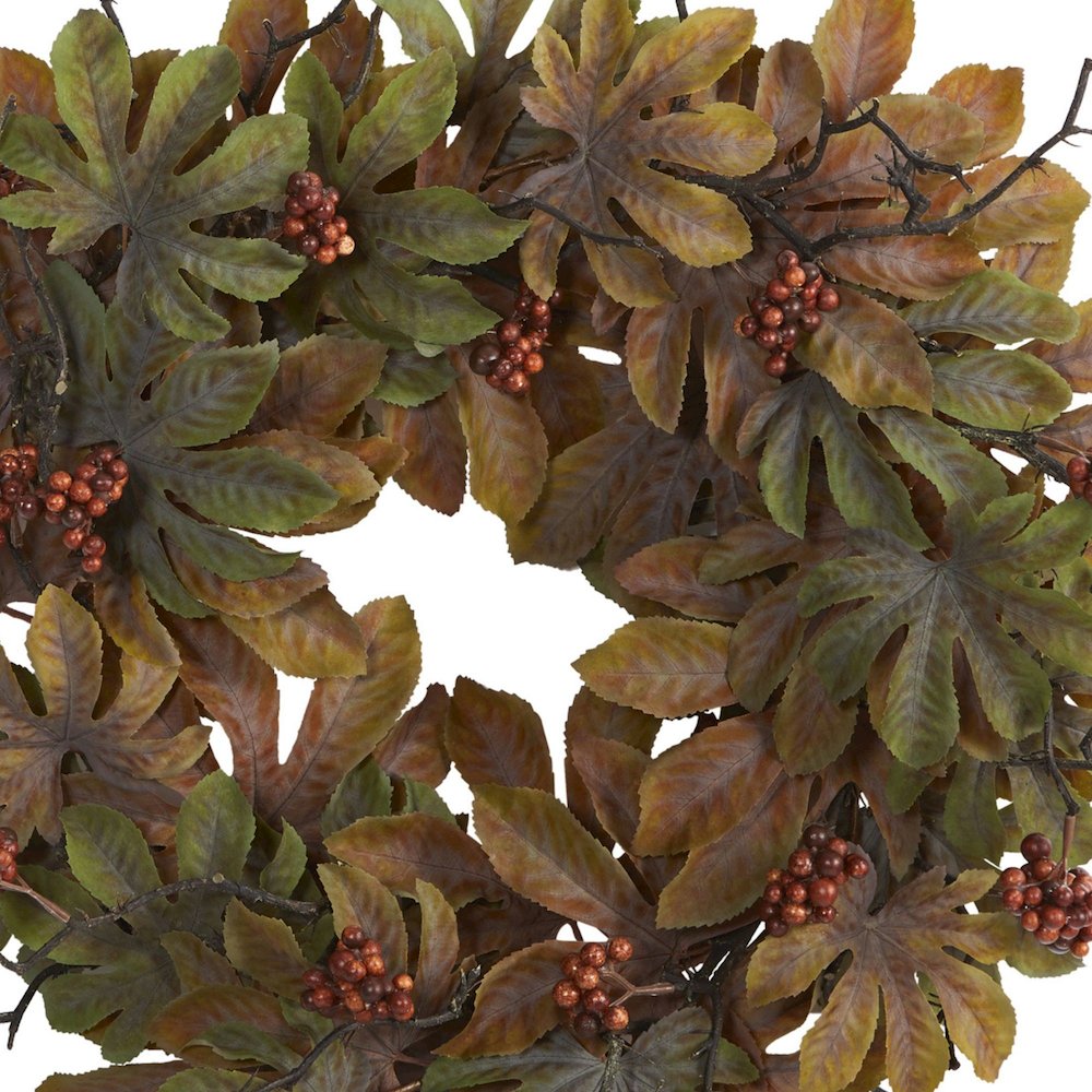 24in. Fatsia with Berries Autumn Artificial Wreath. Picture 3