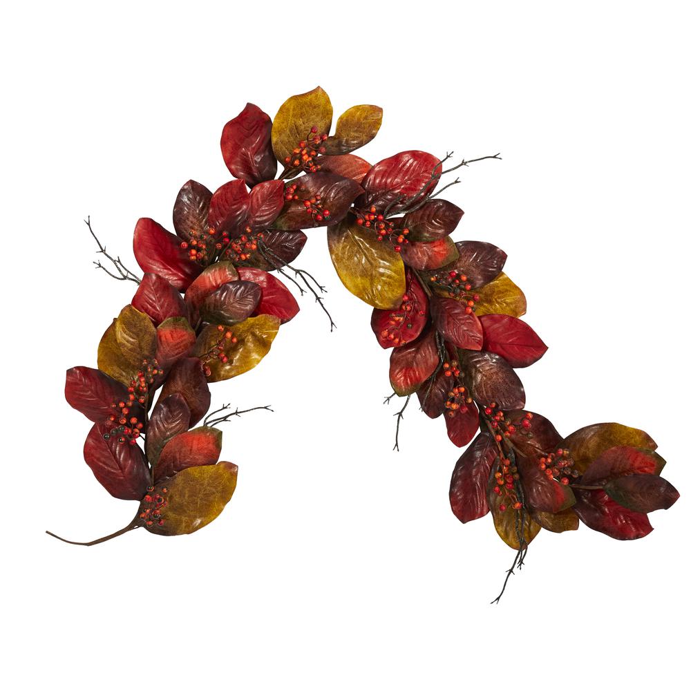 6ft. Autumn Magnolia Leaf with Berries Artificial Garland. Picture 3