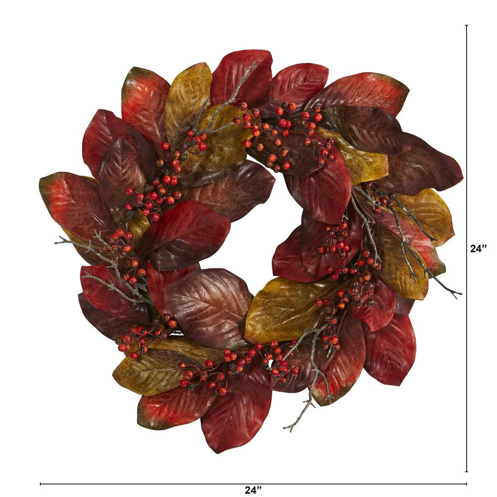 24in. Harvest Magnolia Leaf and Berries Artificial Wreath. Picture 2