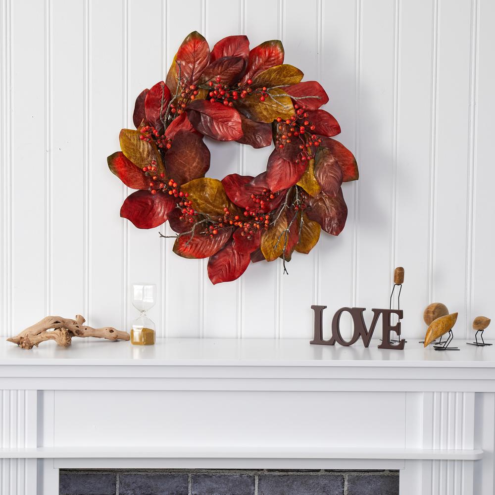 24in. Harvest Magnolia Leaf and Berries Artificial Wreath. Picture 3