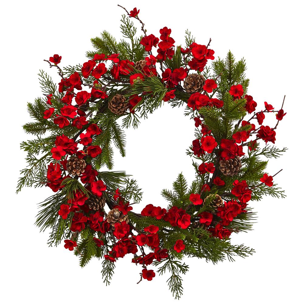24in. Plum Blossom Pine Wreath. Picture 1