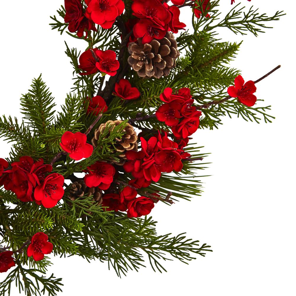 24in. Plum Blossom Pine Wreath. Picture 2
