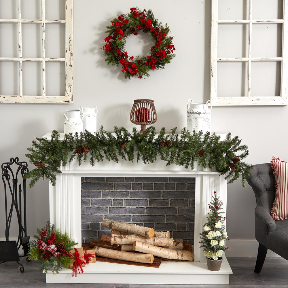 24in. Plum Blossom Pine Wreath. Picture 4