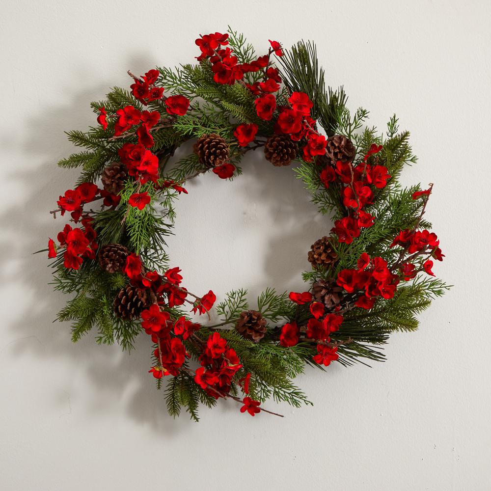 24in. Plum Blossom Pine Wreath. Picture 5