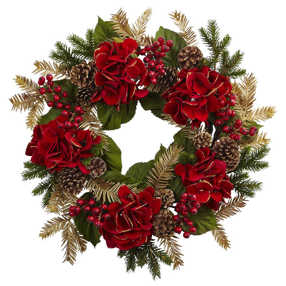 24in. Hydrangea Pine Wreath. Picture 1
