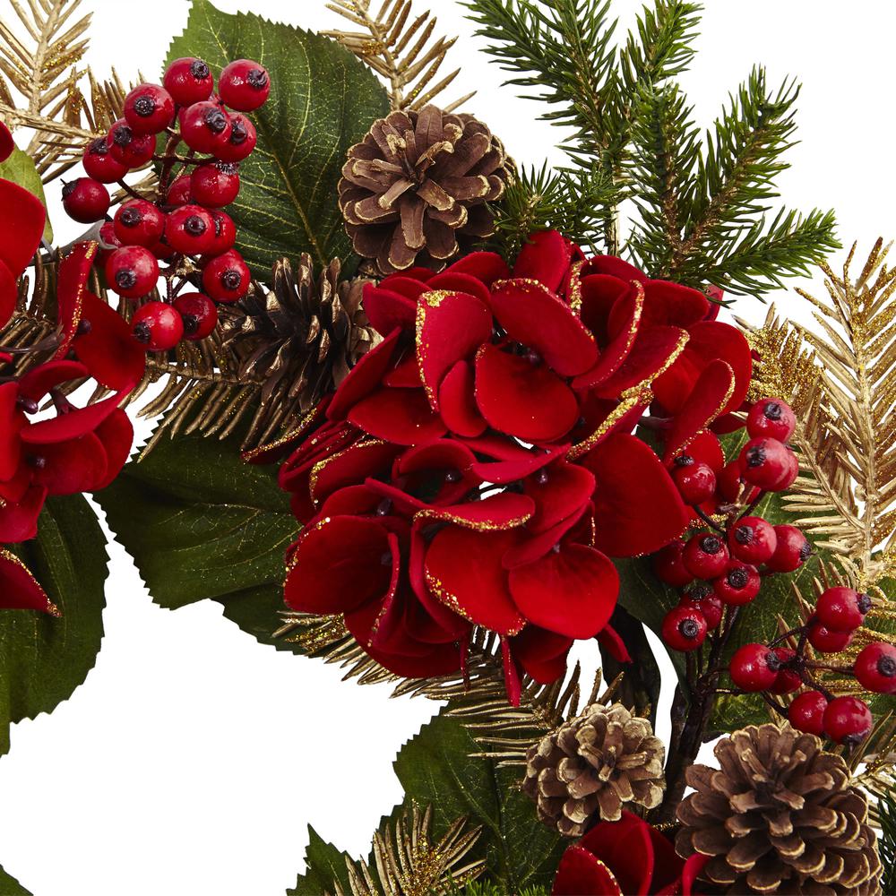24in. Hydrangea Pine Wreath. Picture 2