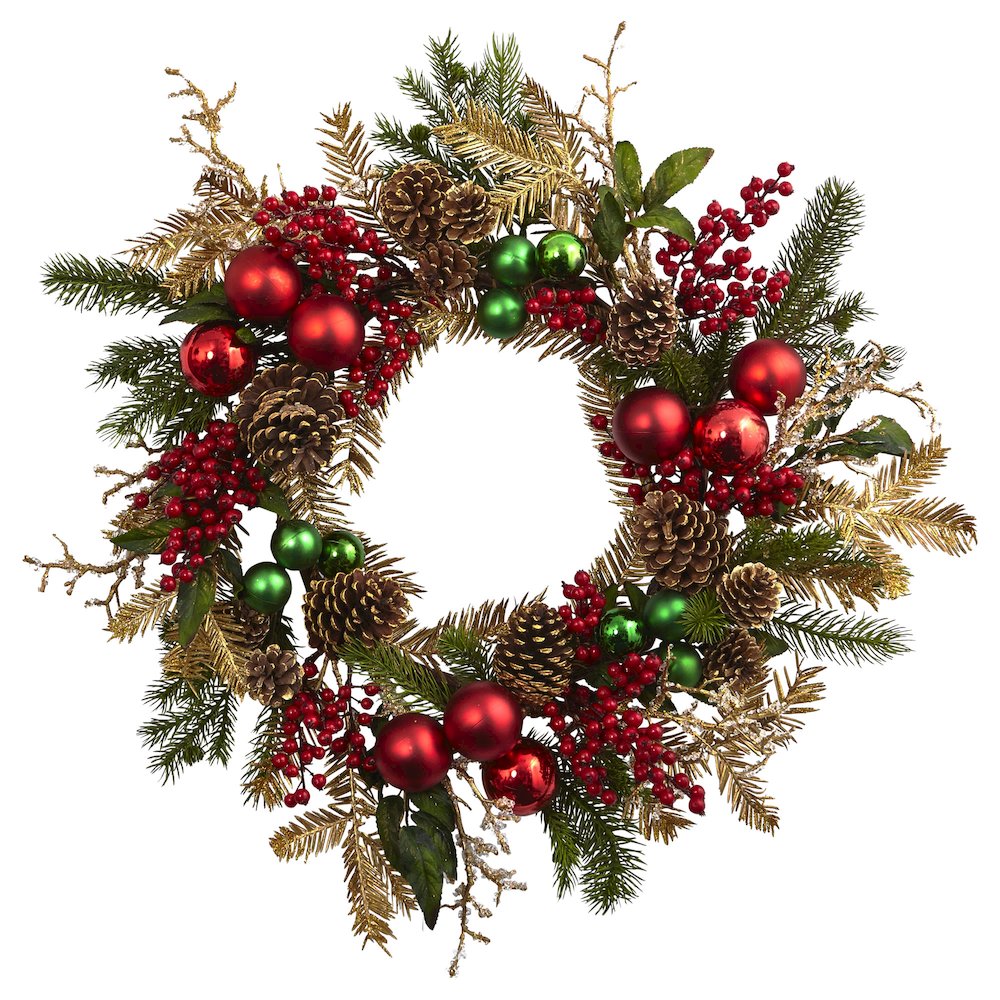 24in. Ornament, Pine & Pinecone Wreath. Picture 1