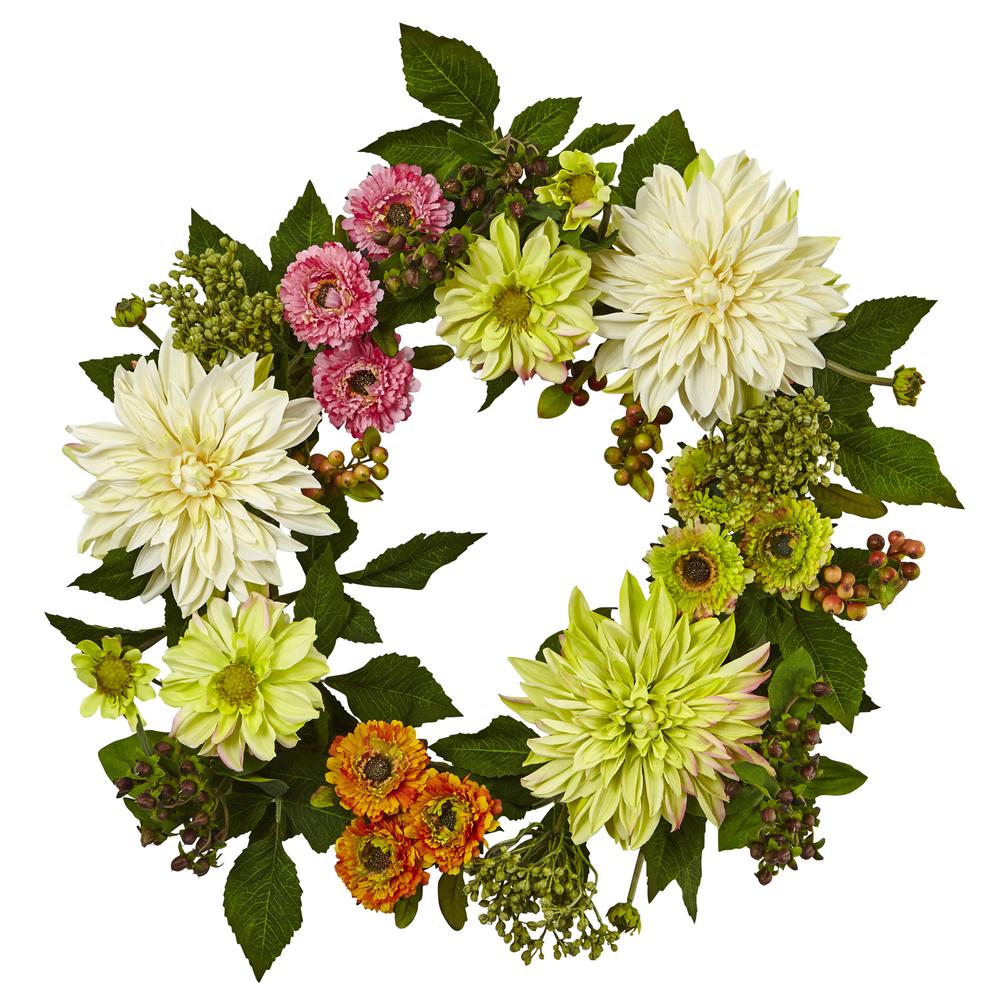 22in. Dahlia Mum Wreath. Picture 1