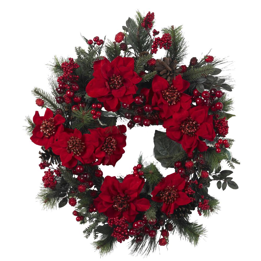 24in. Poinsettia Wreath. Picture 1