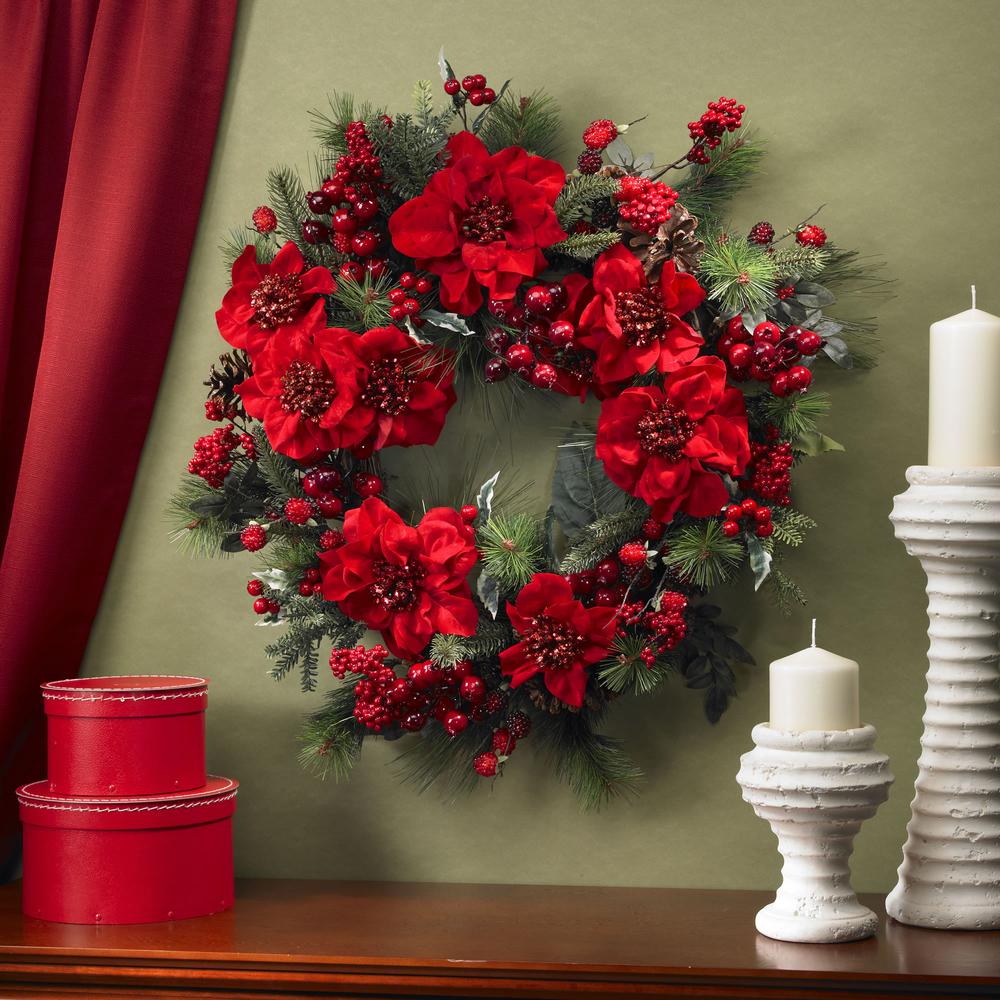 24in. Poinsettia Wreath. Picture 2