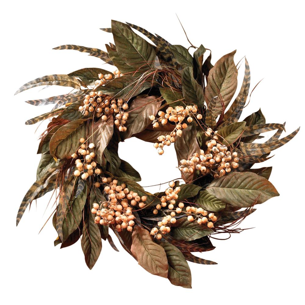 24in. Feather and Berry Wreath. Picture 1