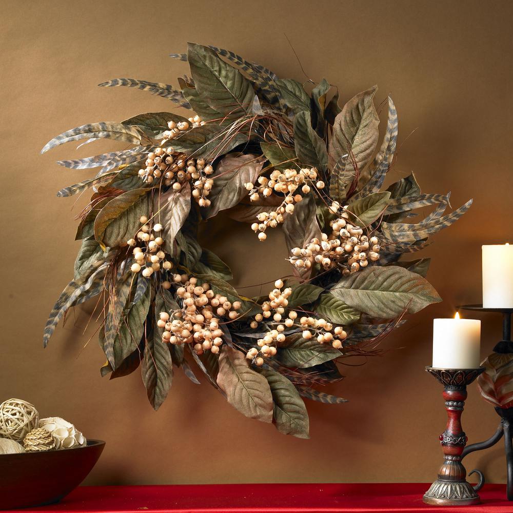 24in. Feather and Berry Wreath. Picture 2