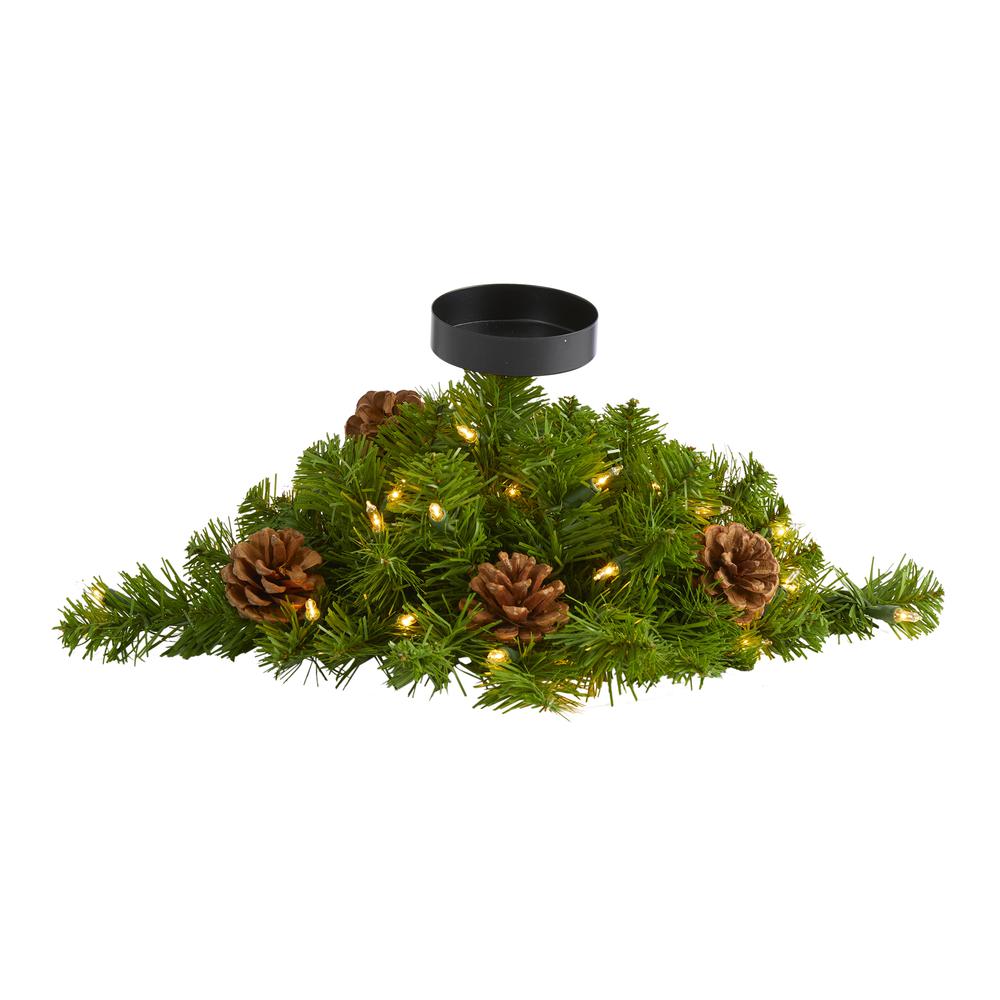 16in. Christmas Pine Candelabrum with 35 Lights and Pine Cones. Picture 5