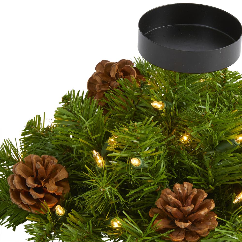 16in. Christmas Pine Candelabrum with 35 Lights and Pine Cones. Picture 2