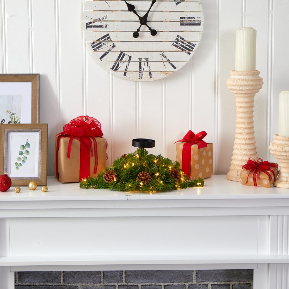 16in. Christmas Pine Candelabrum with 35 Lights and Pine Cones. Picture 4