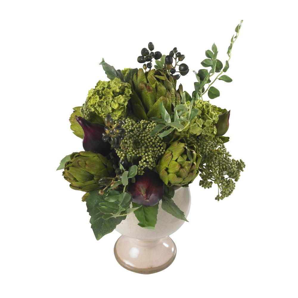 Artichoke and Hydrangea Silk Flower Arrangement. Picture 1