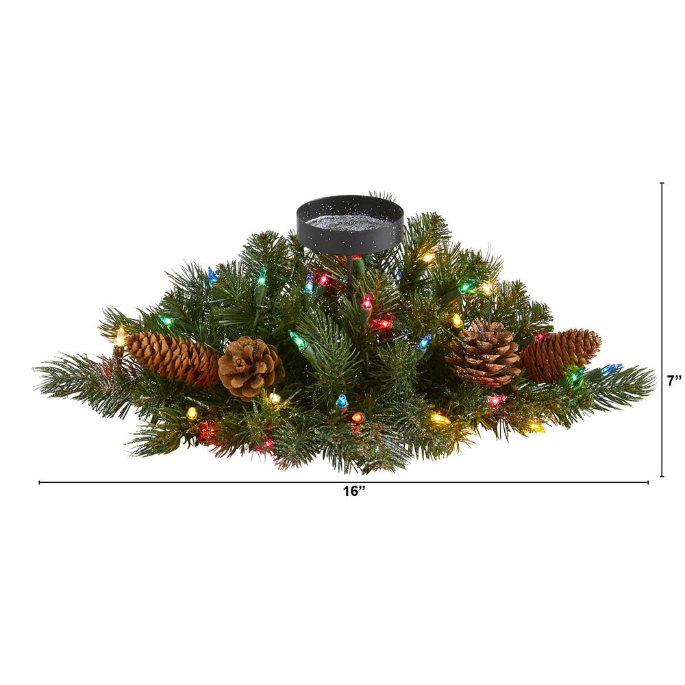 Flocked and Glittered Artificial Christmas Pine Candelabrum. Picture 2
