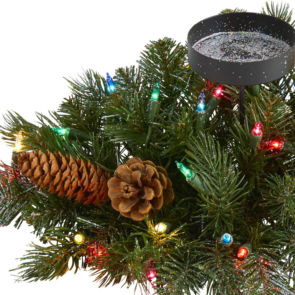Flocked and Glittered Artificial Christmas Pine Candelabrum. Picture 3