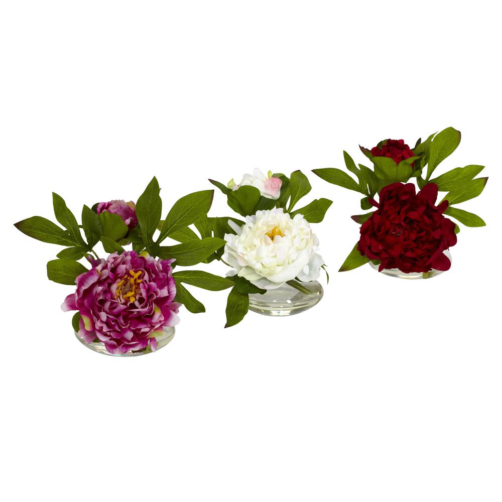 Peony with Glass Vase (Set of 3). Picture 1