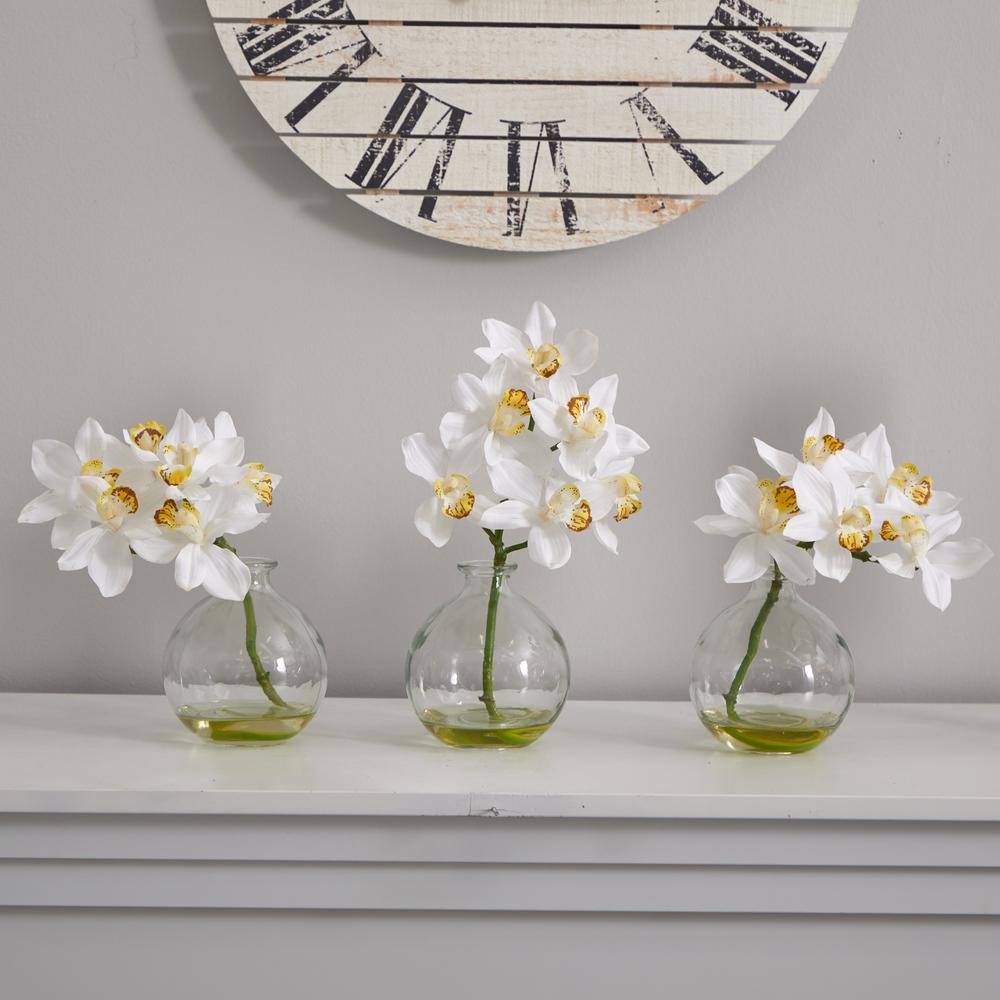 Cymbidium with Vase Silk Flower Arrangement (Set of 3). Picture 3