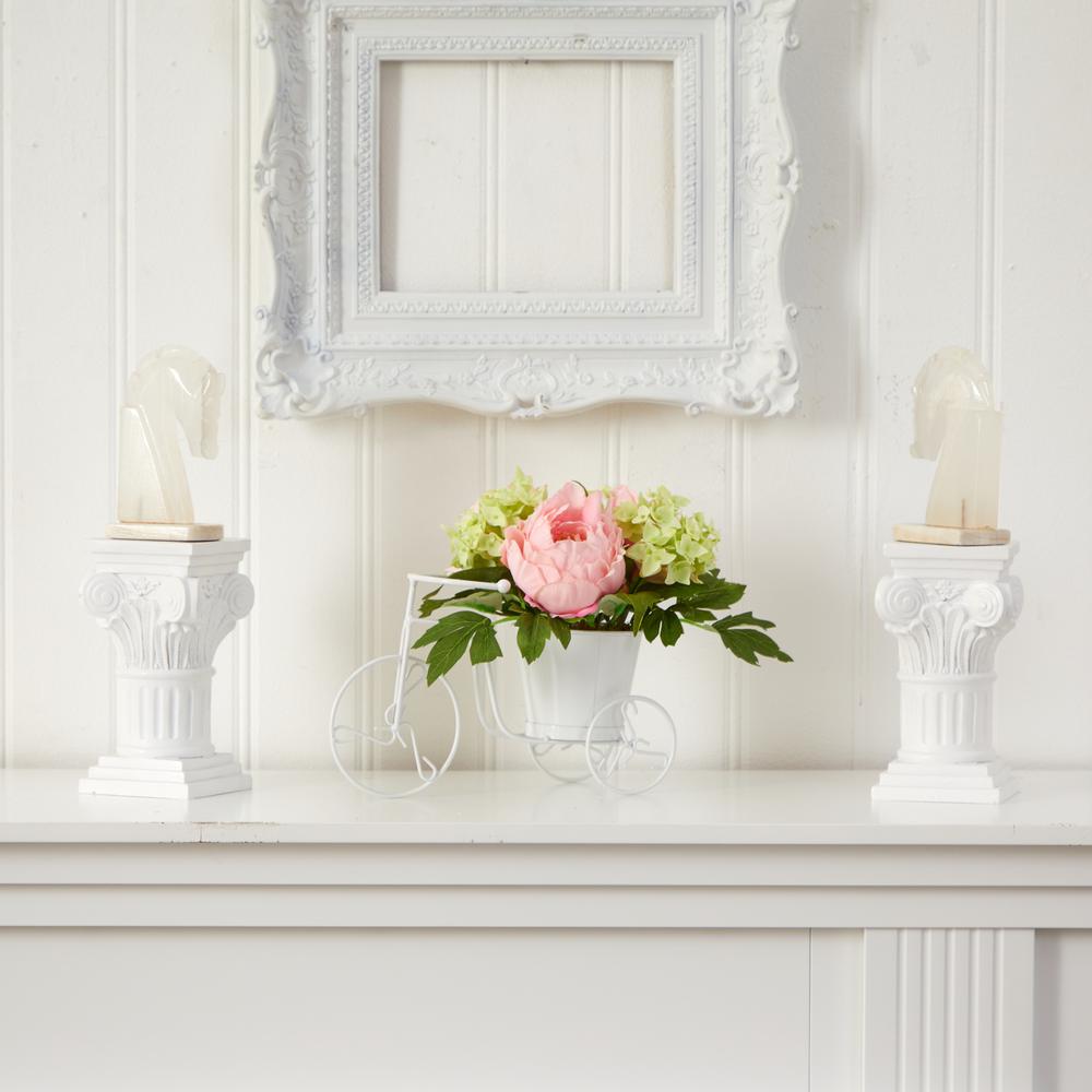 Peony & Hydrangea Tricycle Silk Flower Arrangement. Picture 2