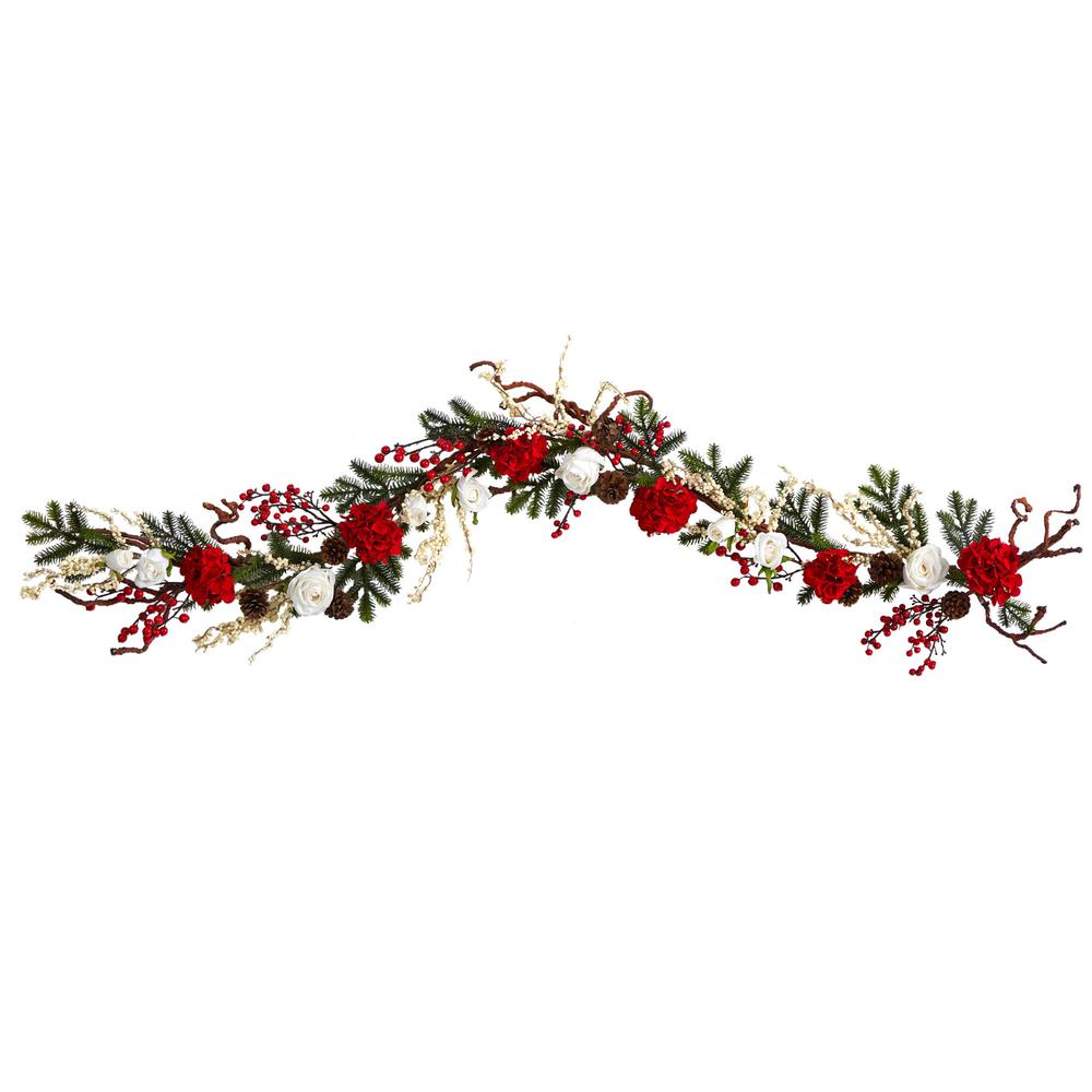 72in. Hydrangea with White Roses Garland. Picture 1