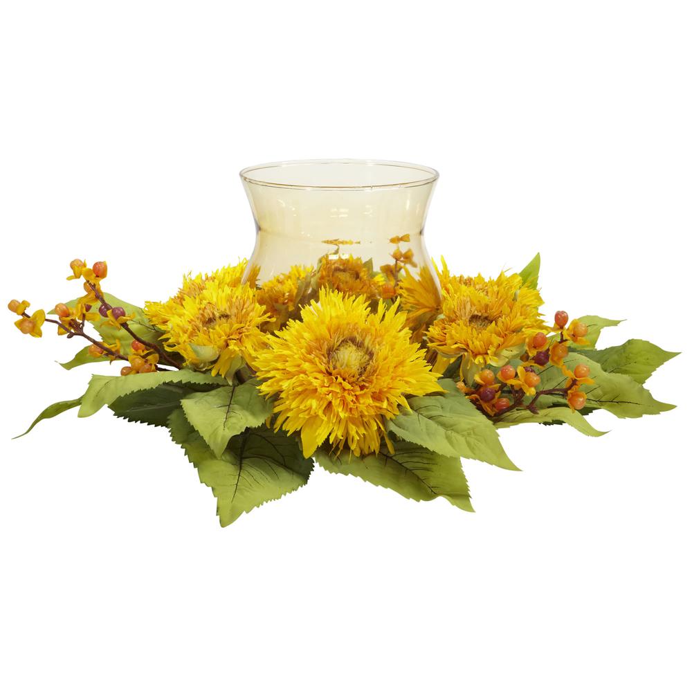 Golden Sunflower Candelabrum Silk Flower Arrangement. Picture 1