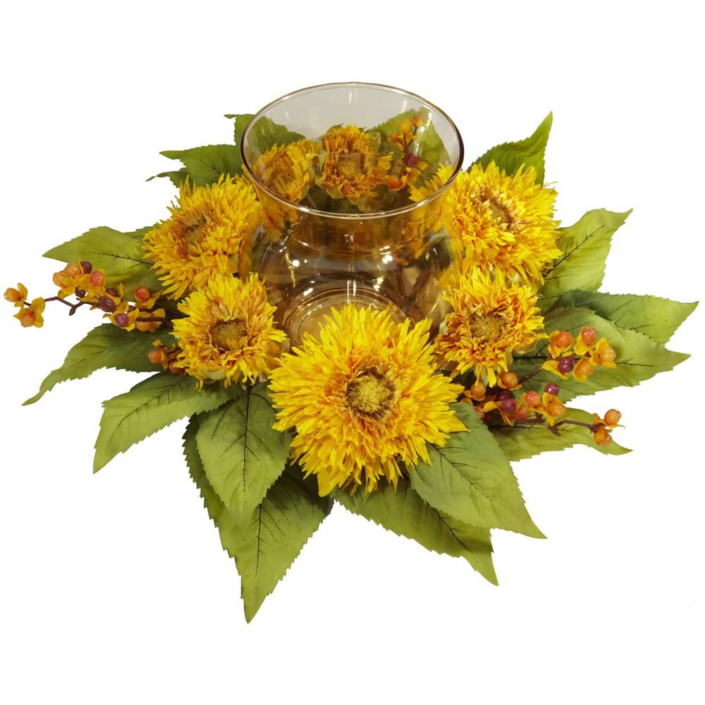 Golden Sunflower Candelabrum Silk Flower Arrangement. Picture 2