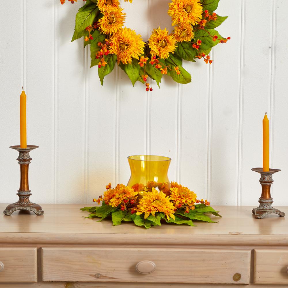 Golden Sunflower Candelabrum Silk Flower Arrangement. Picture 4
