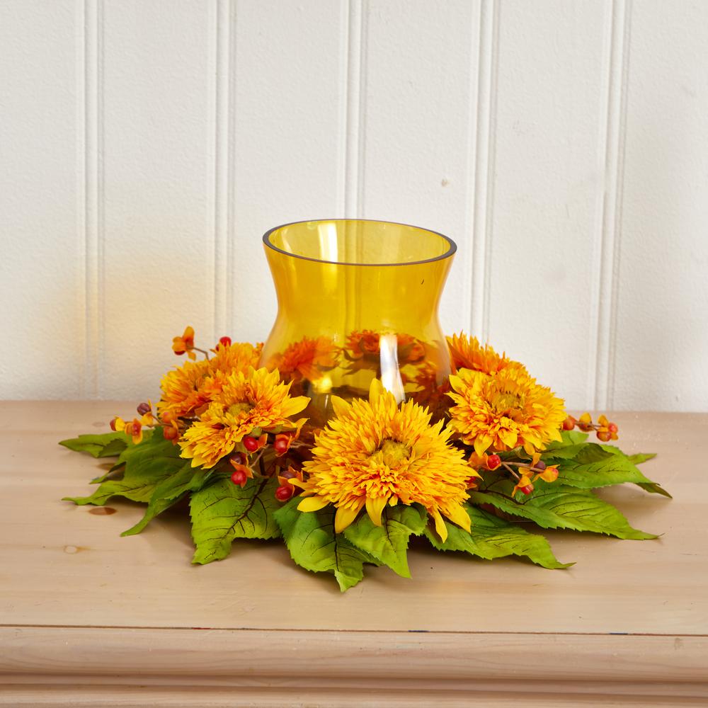 Golden Sunflower Candelabrum Silk Flower Arrangement. Picture 3