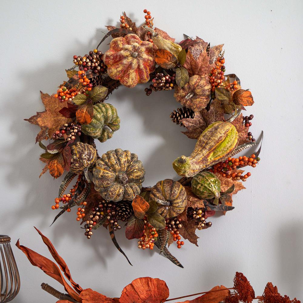 28in. Autumn Pumpkin Wreath. Picture 3