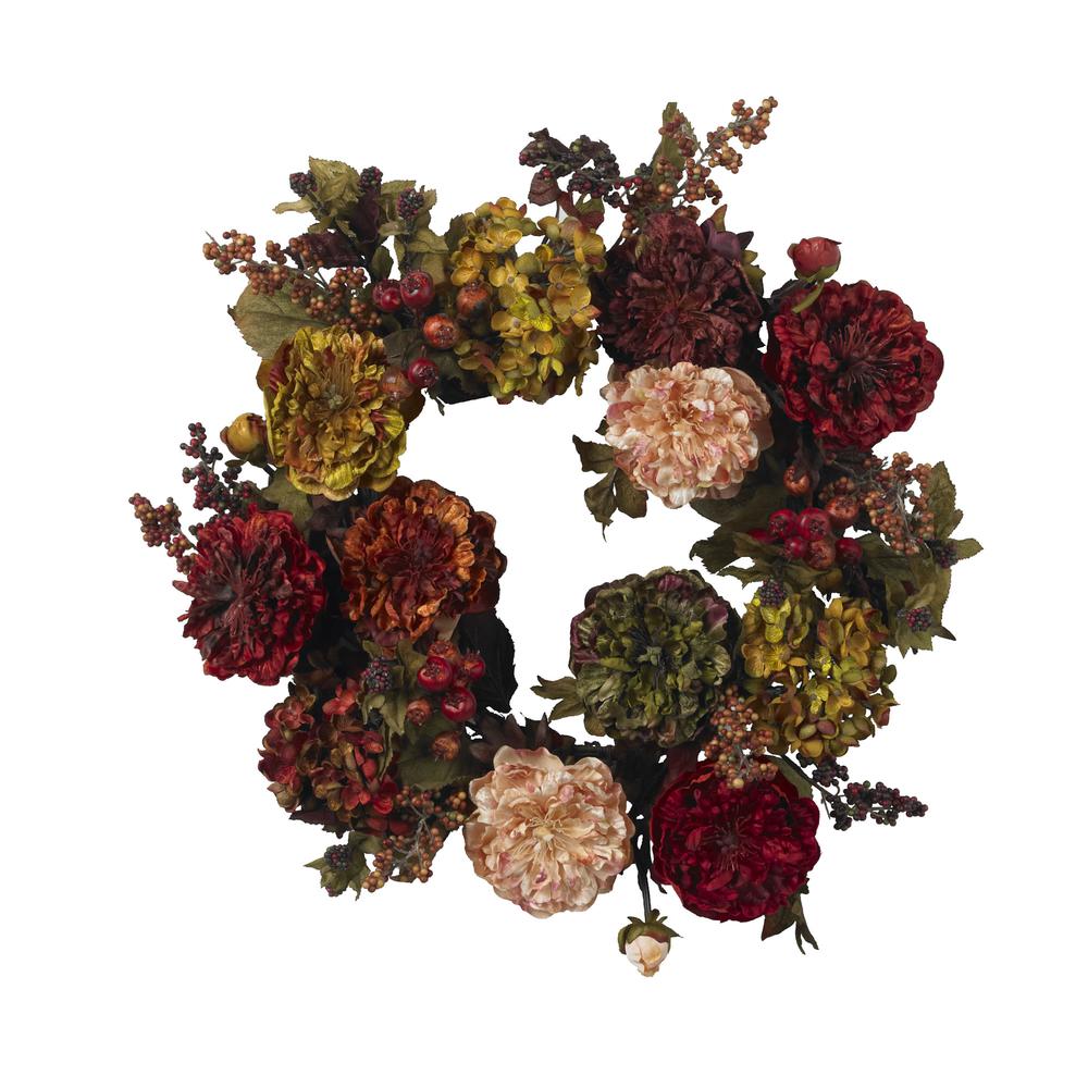 22in. Autumn Hydrangea Peony Wreath. Picture 1