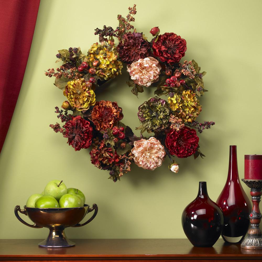 22in. Autumn Hydrangea Peony Wreath. Picture 2