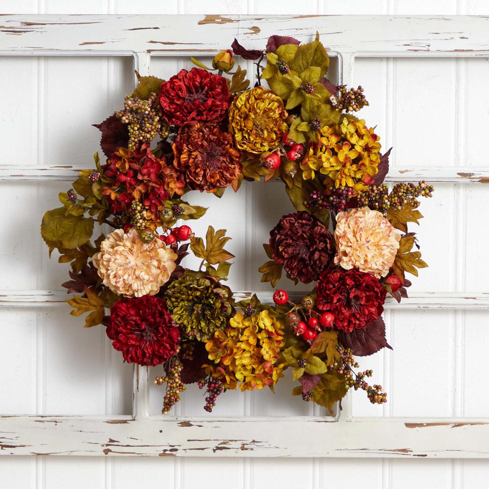 22in. Autumn Hydrangea Peony Wreath. Picture 4