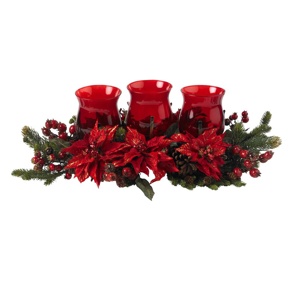 Poinsettia & Berry Triple Candelabrum. Picture 2