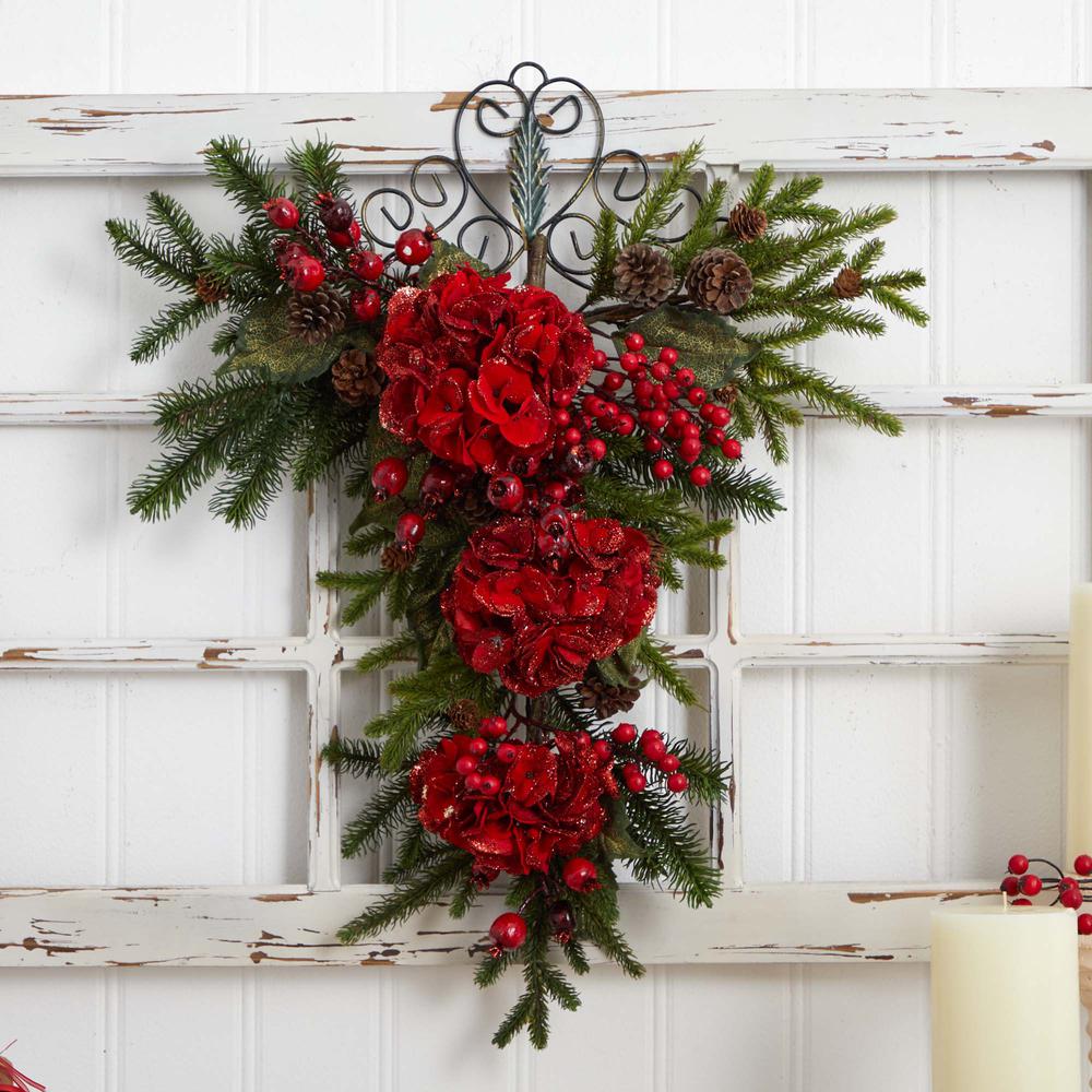 27in. Christmas Hydrangea Teardrop. Picture 3