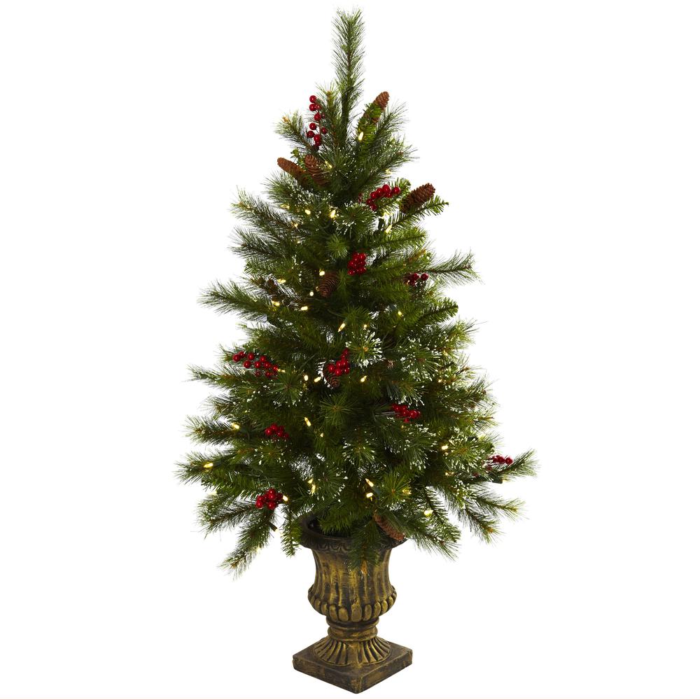 4ft. Christmas Tree with Berries, Pinecones, LED Lights & Decorative Urn. Picture 1