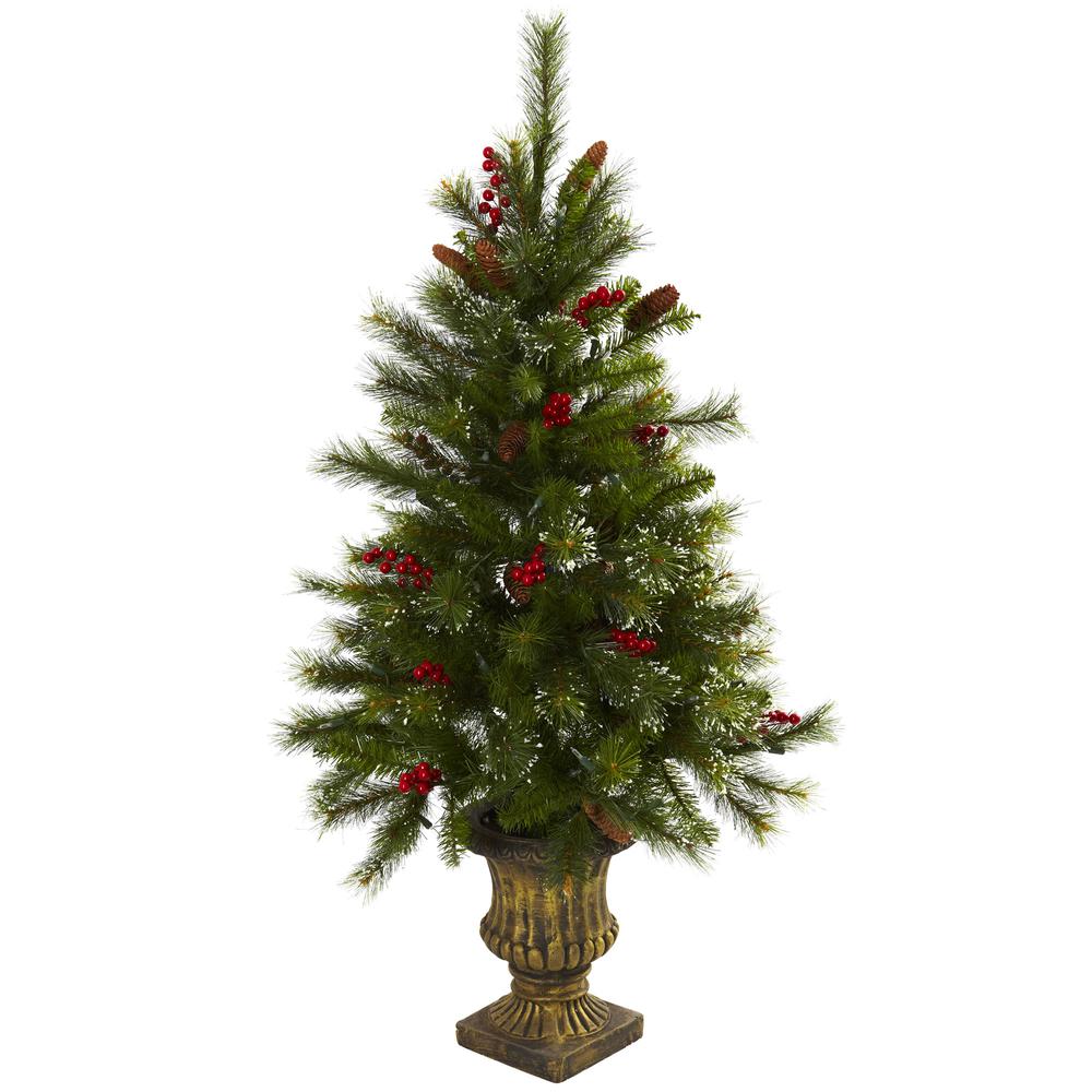 4ft. Christmas Tree with Berries, Pinecones, LED Lights & Decorative Urn. Picture 2