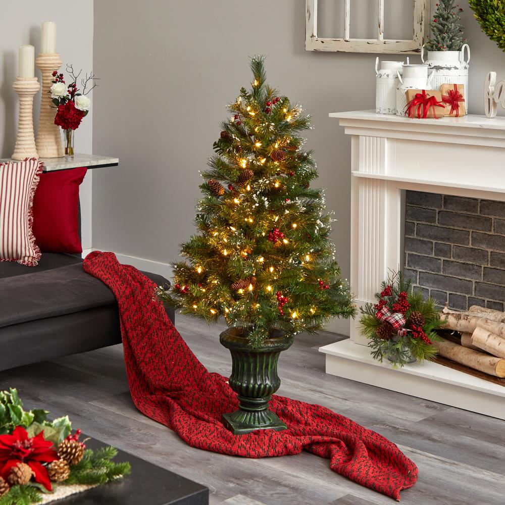 4ft. Christmas Tree with Berries, Pinecones, LED Lights & Decorative Urn. Picture 3