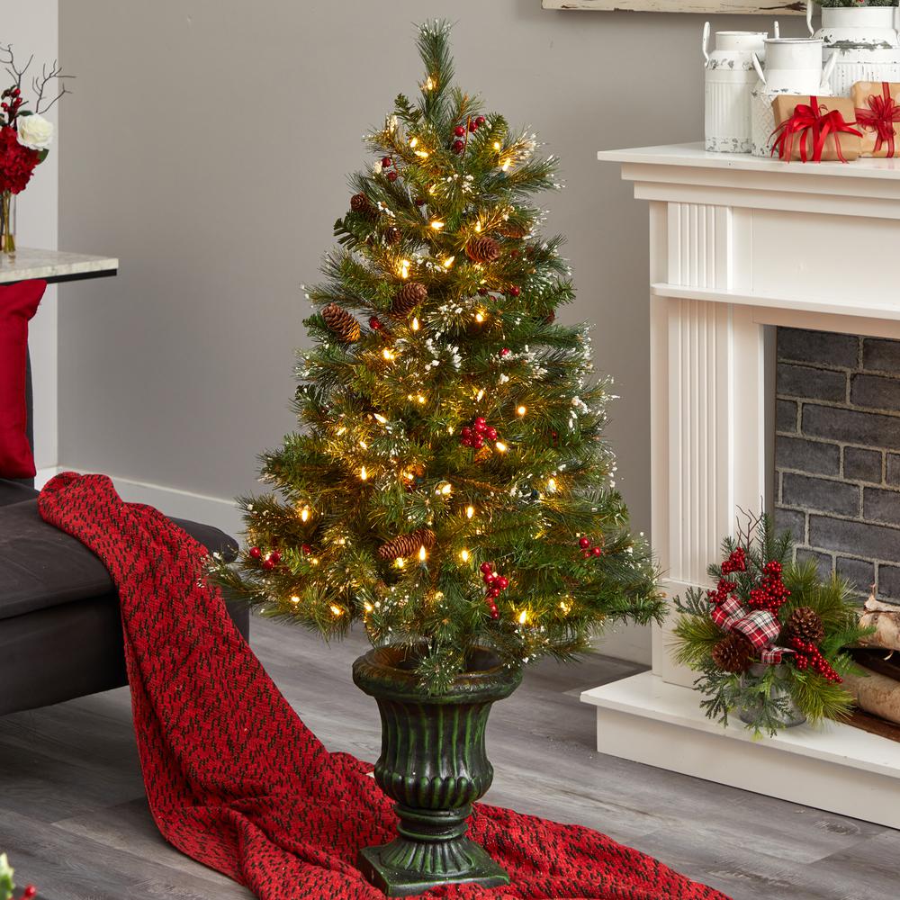 4ft. Christmas Tree with Berries, Pinecones, LED Lights & Decorative Urn. Picture 4