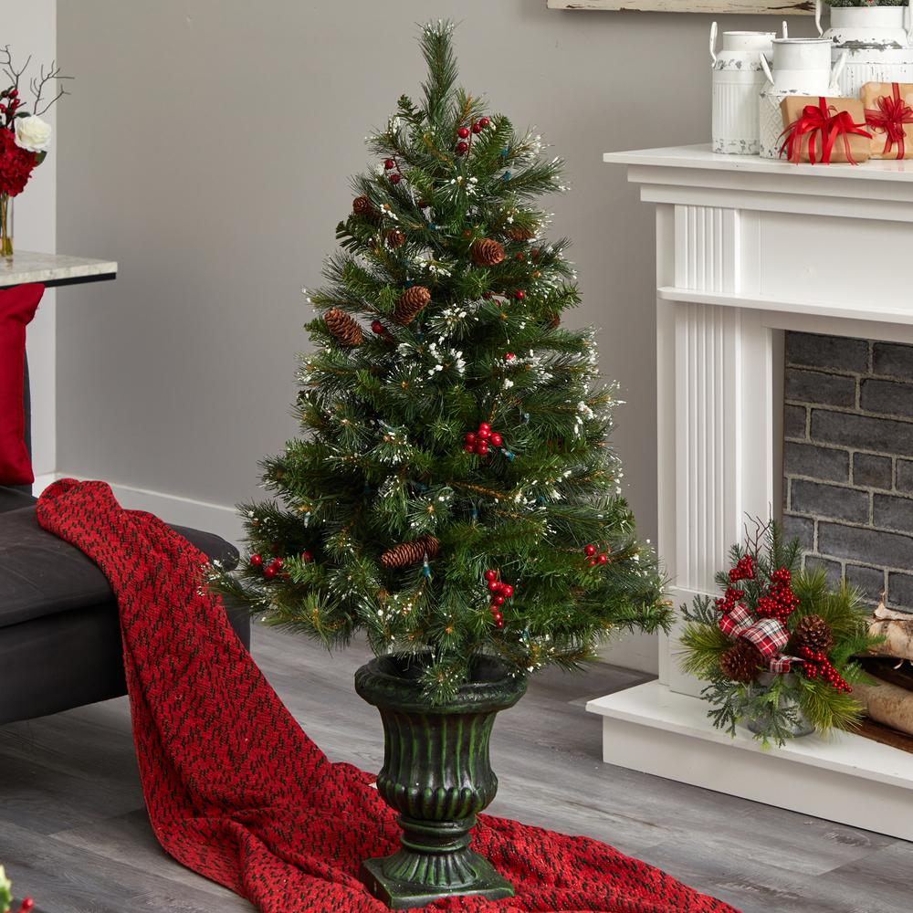 4ft. Christmas Tree with Berries, Pinecones, LED Lights & Decorative Urn. Picture 5