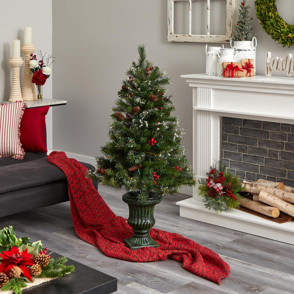 4ft. Christmas Tree with Berries, Pinecones, LED Lights & Decorative Urn. Picture 6